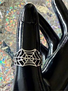 Gothic Style Spiderweb Cutout Ring - Adjustable
